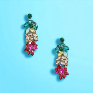 Crystal Leaf Drop Earrings- Multi